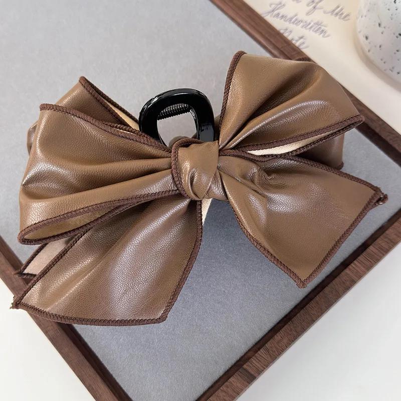 Retro Leather Stripe Bow Hair Claw Headband Womans Elegant Hair Pins Large Shark Clips Female Fashion Barrettes Hair Accessories