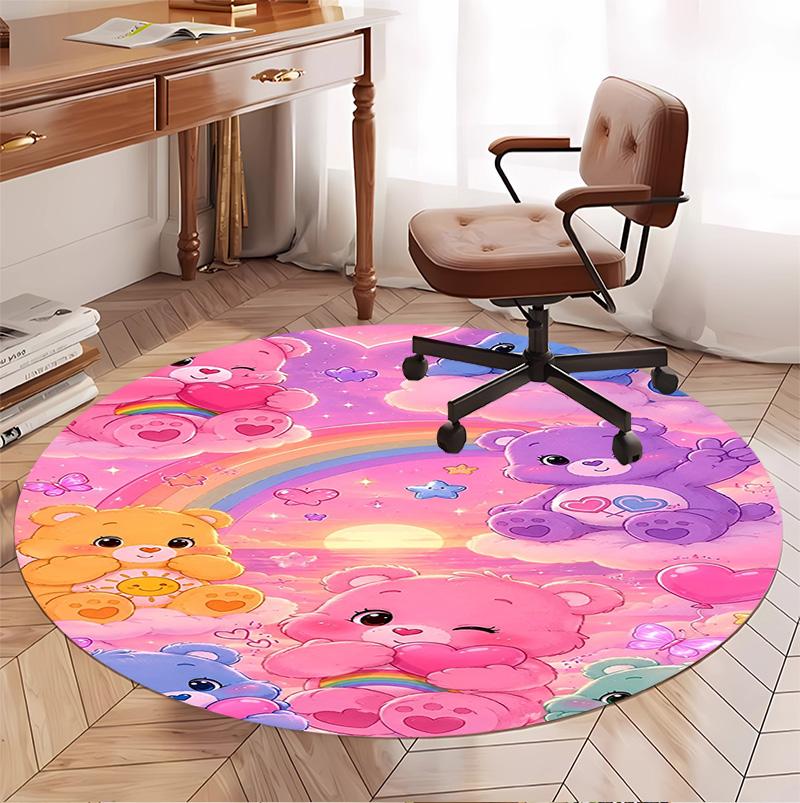 Care Bears Pattern Round Rug, Indoor/Outdoor Mat, for Picnic, Gameroom, Bedroom, Office, Living Room, Home Decor Carpet, Birthday Gift