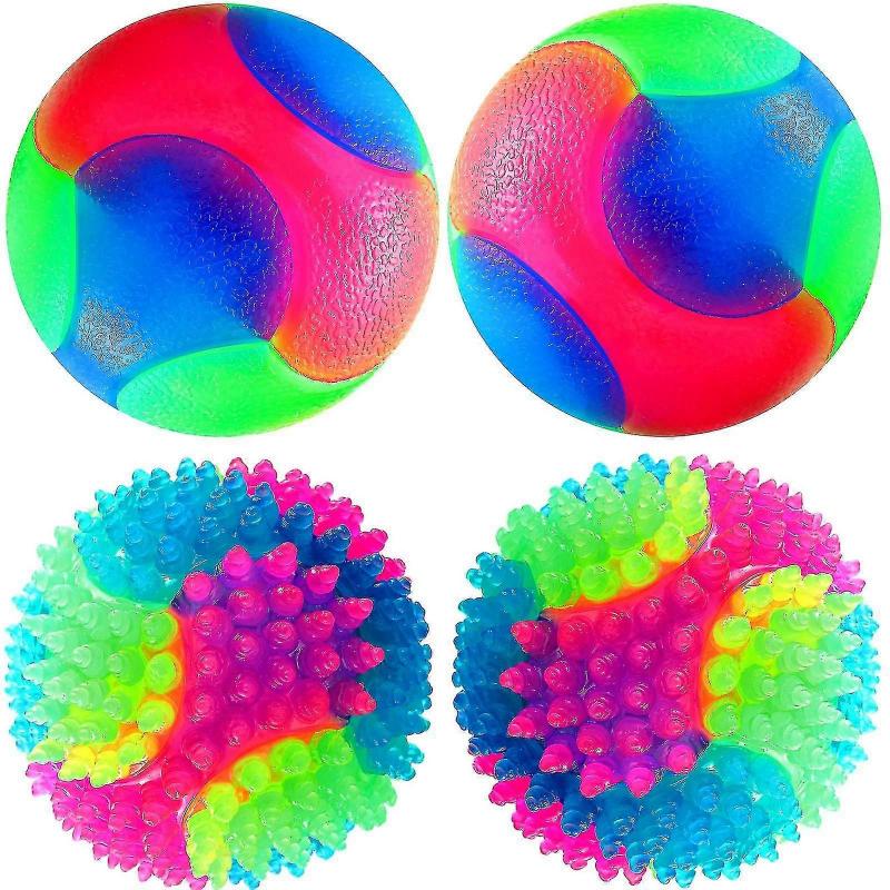 4 Pieces Light Up Dog Balls Glowing Elastic Balls Led Flashing Spike Pet Balls Molar Ball Pet Light Color Balls Interactive