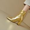Gold Silver Women Mid Calf Boots High Heel Small Big Size 32 46