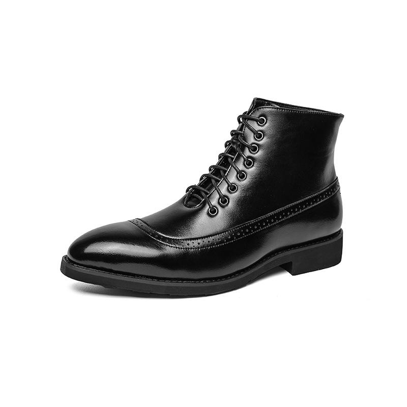 

High-top lace-up pointed leather boots large size medium tube casual leather shoes outdoor fashion trend Martin boots 8589-9 38