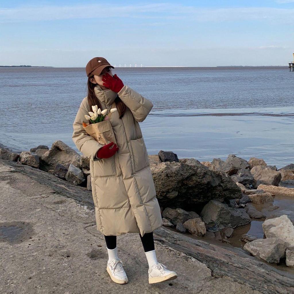 2025 Women's Korean Style Mid-Length Down Jacket - Thickened Stand-Up Collar White Duck Down Winter Coat