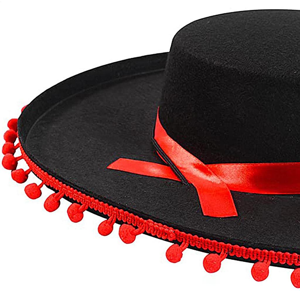 Mexican Sombrero Hat For Adults Wide Brim Cosplay Costume With Pom-Poms Outdoor Decorative Sombrero Dress Up Hat Halloween