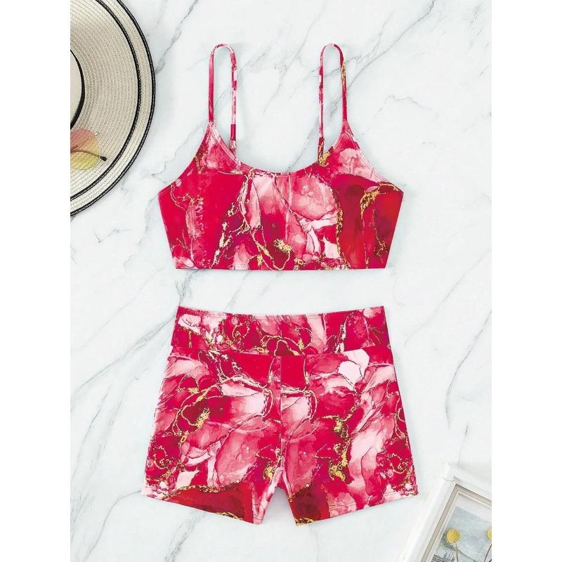 Two Pieces Marble Print Swimwear 2026 Women High Waist Swimsuit Summer Beach Wear Female Bathers Bathing Swimming Sport Suit