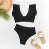 Women's High Waist Ruffled Triangle Bikini Set - Solid Color Swimsuit