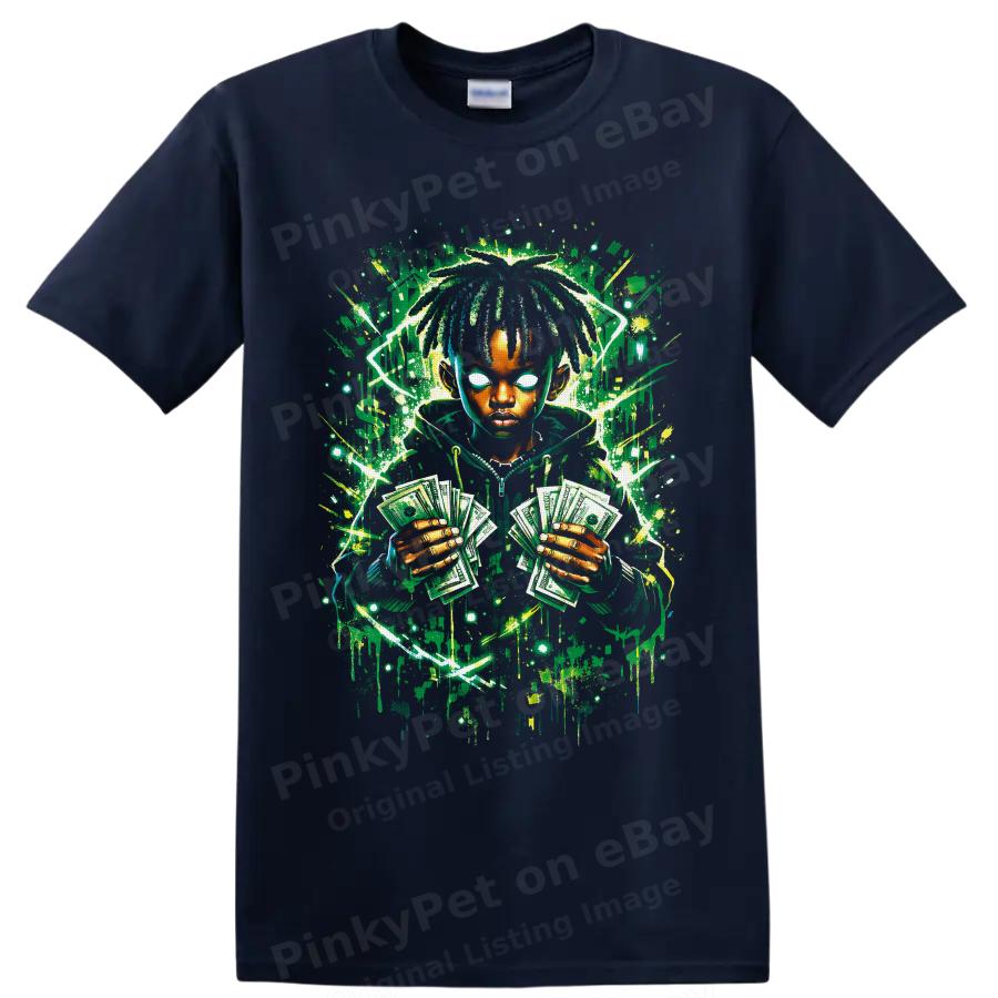 Street Art Money Graphic T Shirt W/ Dreadlocks Neon Green Urban Tee Gift Style