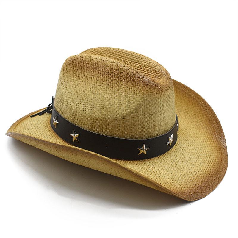 European, American And Western Cowboy Hats, Travel Sunshade And Sunscreen Hats, Grass Hand-Woven Crimped Hats