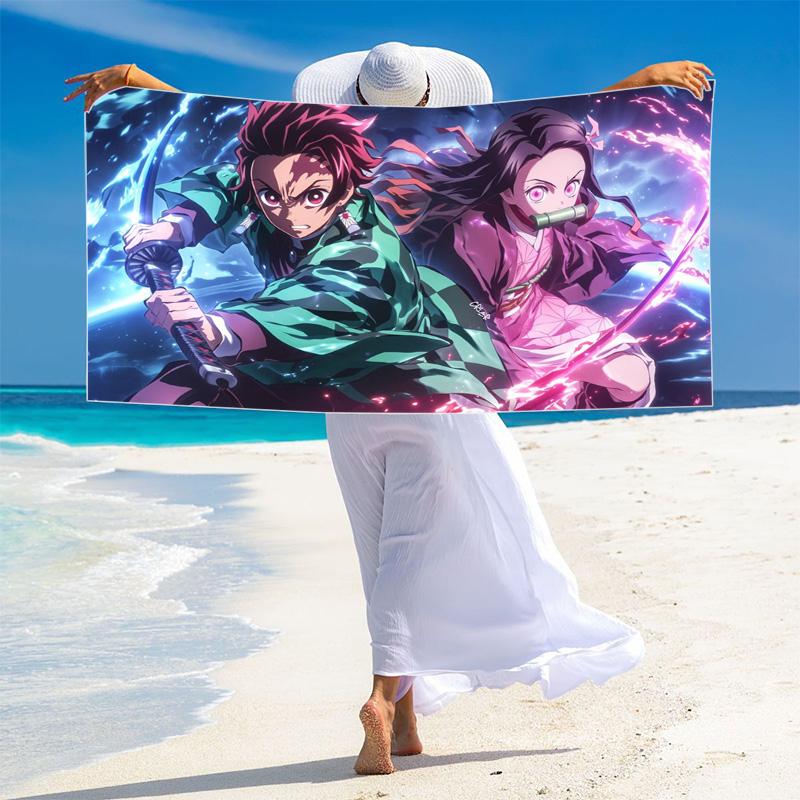 Nezuko Print Beach Towel, Large Soft Quick Dry Towel for Beach Camping Swimming