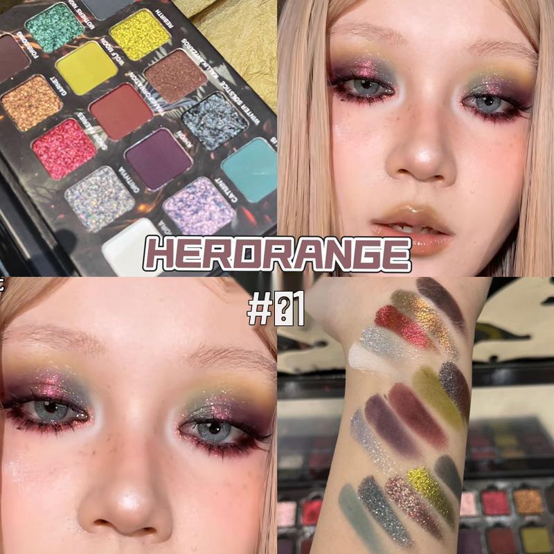 HERORANGE Fifteen-Color Underground Eyeshadow Palette - Shimmer, Fine Glitter, Matte Earthy Retro Tones 17