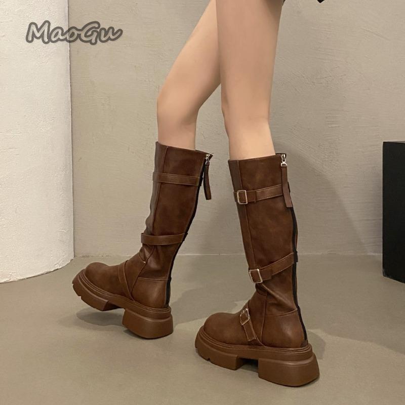 Fashion Brown Long Boots for Women Autumn Winter 2025New Thick Soled Knee-High Knight Boots High Heel Anti-slip Bottes Femmes Size 35-40