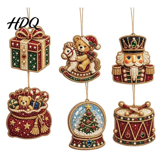 Decorative Ornaments for Dormitories 6 Pcs Christmas DIY Faux Pearl Painting Kit Ornaments Rhinestone Art Indoor Outdoor Party Decor Tree Hanging