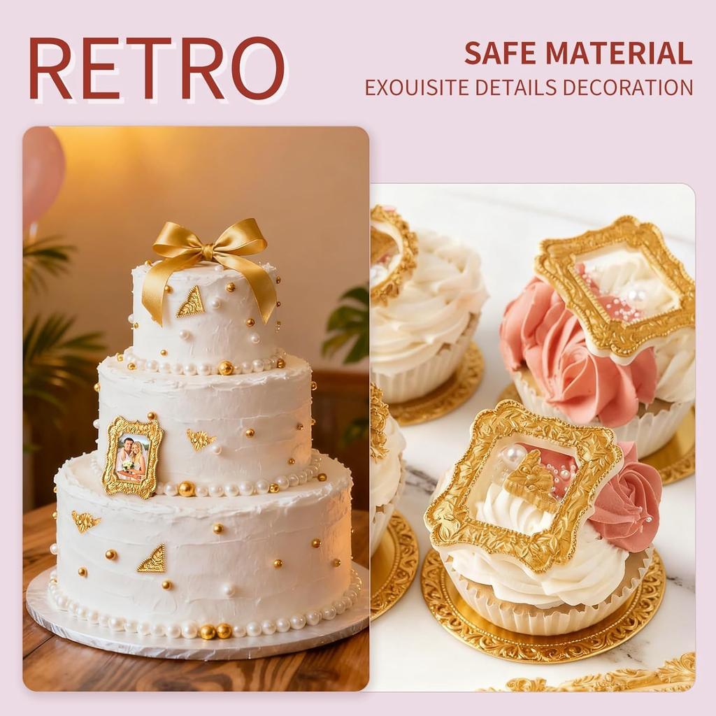 4Pcs Silicone Frame Chocolate Mold, Baroque Style Air Dry Clay Molds Fondant Photo Frame Mold, Frame Mold for Crafts, Baking, Cupcake Topper, Cake