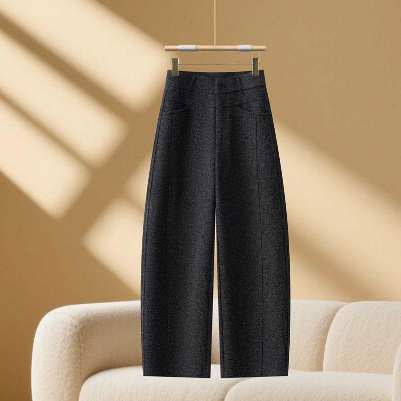 

Women s Black & Gray Wool Curved-Leg Pants - Thick, Casual, Easy-to-Match for Autumn & Winter 27/M