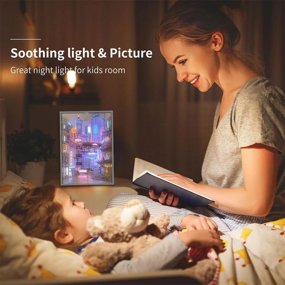 USB Plug Dimming Romantic Home Anime LED Beautiful City Night View Light Painting HD Picture Narrow Bezel Home Decorations Lamp