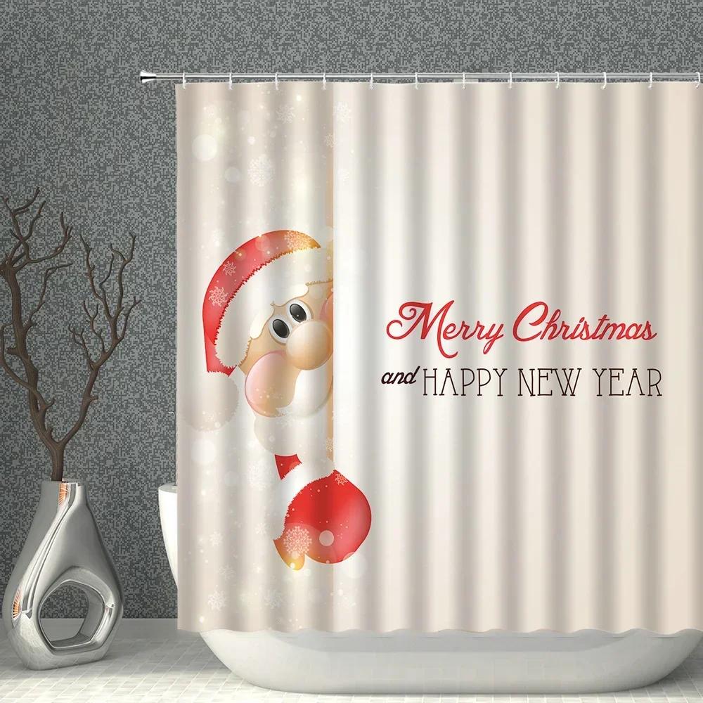 Waterproof Bathroom Shower Curtain Elk Christmas Santa Claus Fairy Snow Night Printed Bath Washable Quick Dry Wrinkle Decoratio
