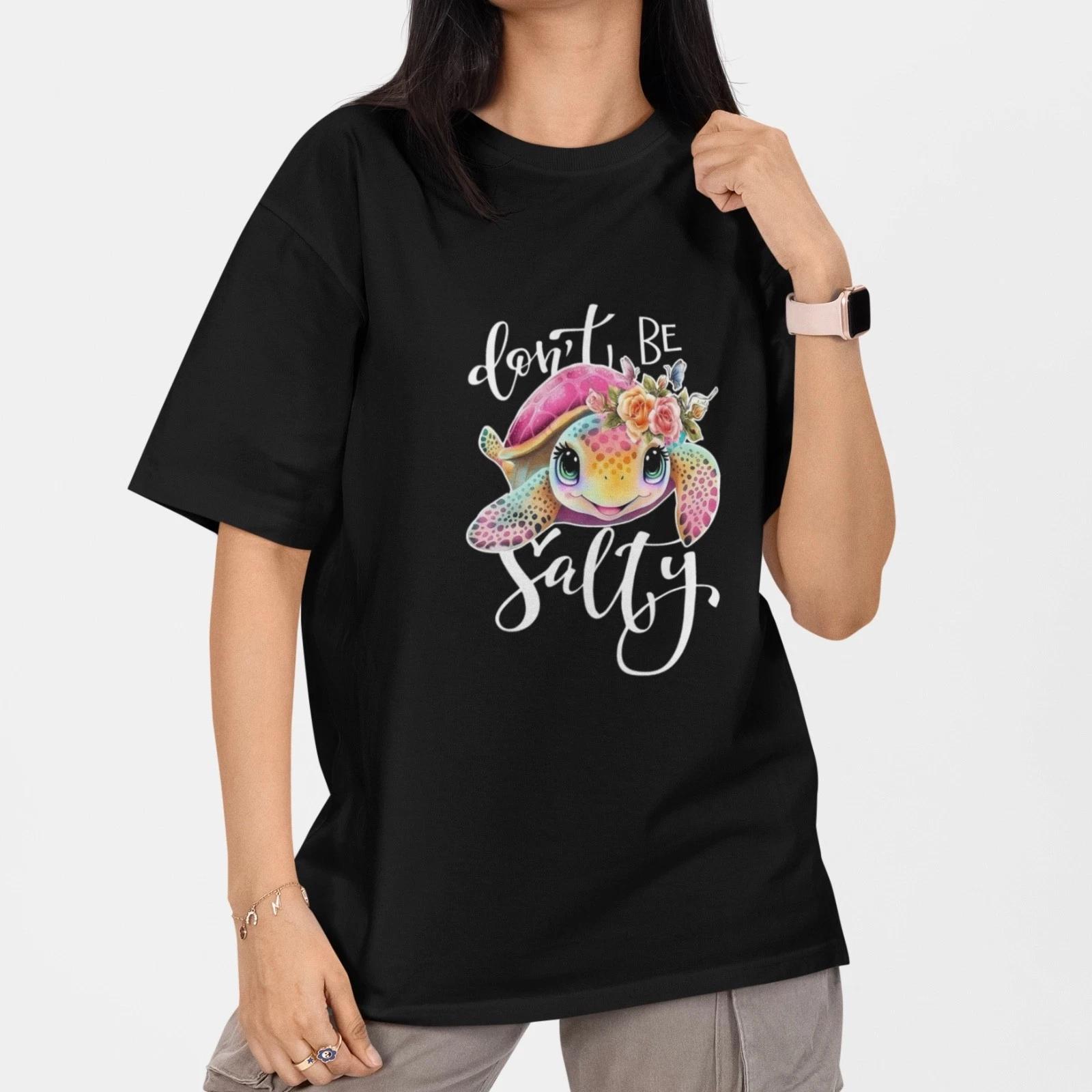 Don t Be Salty Turtle T Shirt Cute Beach Shirt Funny Summer Graphic Tee Women M