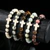 Natural Stone Bead With White Turquoise Cross Bracelets Women Men Classic Stretch Bangles Reiki Elastic Bracelet Gift