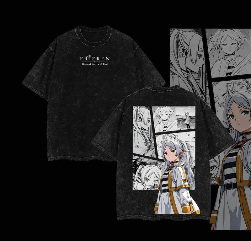 

Frieren T-shirt Men Washed Oversized Cotton Anime Casual Short Sleeve Comfortable Soft Clothing Loose High Quality Female Male Tee Shirt L золотий
