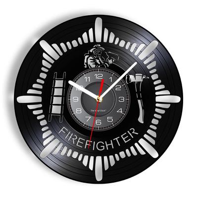 Feuerwehr Kunstwerk Modernes Design Wanduhr für Feuerwache Feuerwehrmann Heimdekor Uhren Vinyl Schallplatten Album Uhr