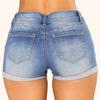 Women Jeans Ripped Mid Waist Solid Color Soft Short Jeans for Daily Wear
