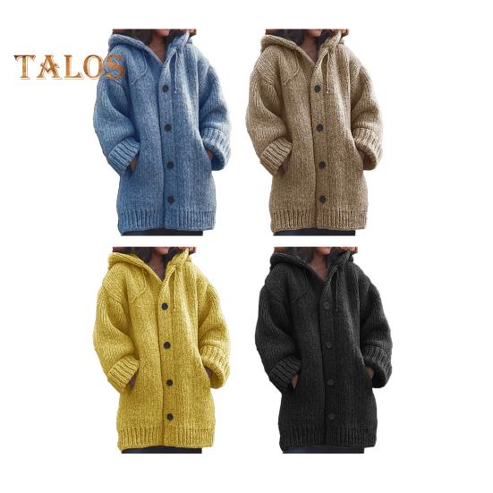 Damen Pullovermantel mit Kapuze, Kordelzug, langen Ärmeln, einreihig, Strickmantel, einfarbig, mittellang, Strick-Oberbekleidung