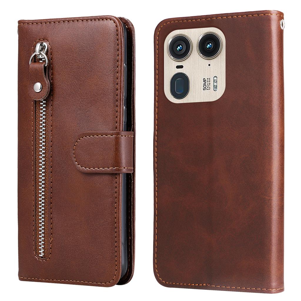 Zipper Wallet Case for Motorola Edge 50 Ultra 5G/Moto X50 Ultra 5G Calf Texture PU Leather Phone Cover