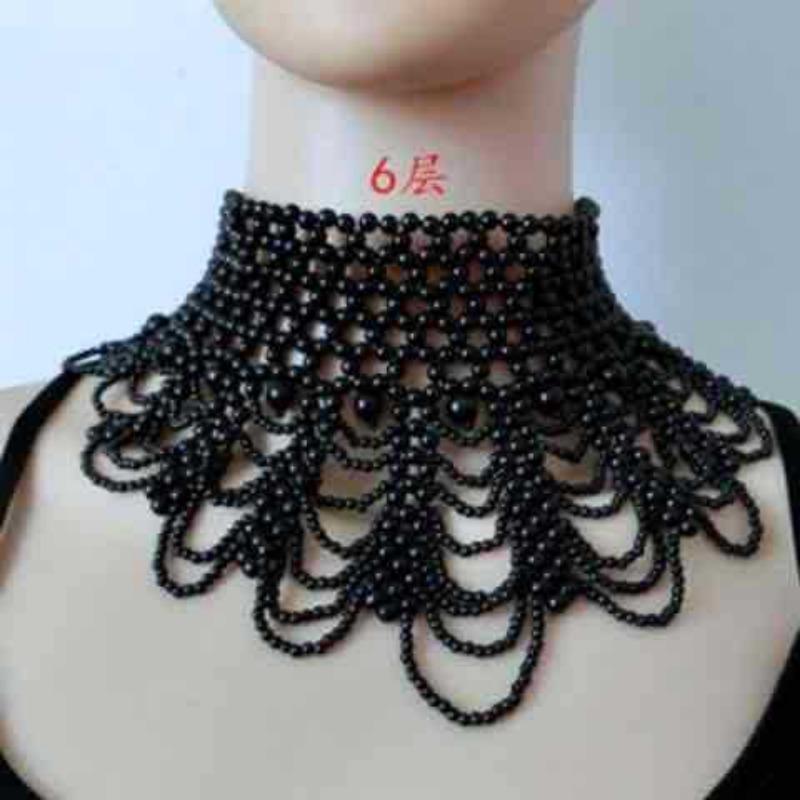 

Ожерелье-поддельный воротник с лепестками и жемчугом, женский шарф, универсальный свитер, поддельный воротник, декоративный полый поддельный воротник для куклы чёрный
