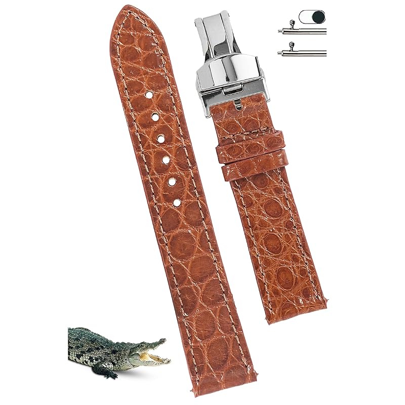 

[vinacreations] 20mm brown crocodile watch strap D buckle men s Full understanding crocodile replacement watch band Thin quick release spring bar