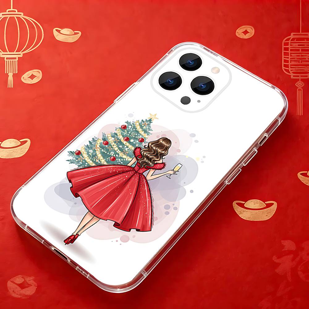 Christmas Tree Girl GiftS Transparent Soft Case for iPhone 17,16,15,14,13,12,11,Pro,Max,Plus, X,XS,XR,SE4,E Mini