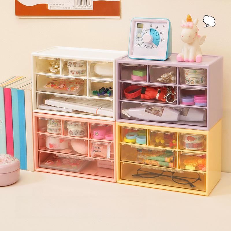 "Stylish Dustproof Storage Box – 6 Compartments for Dorm Desk, Stationery, Jewelry, and More"