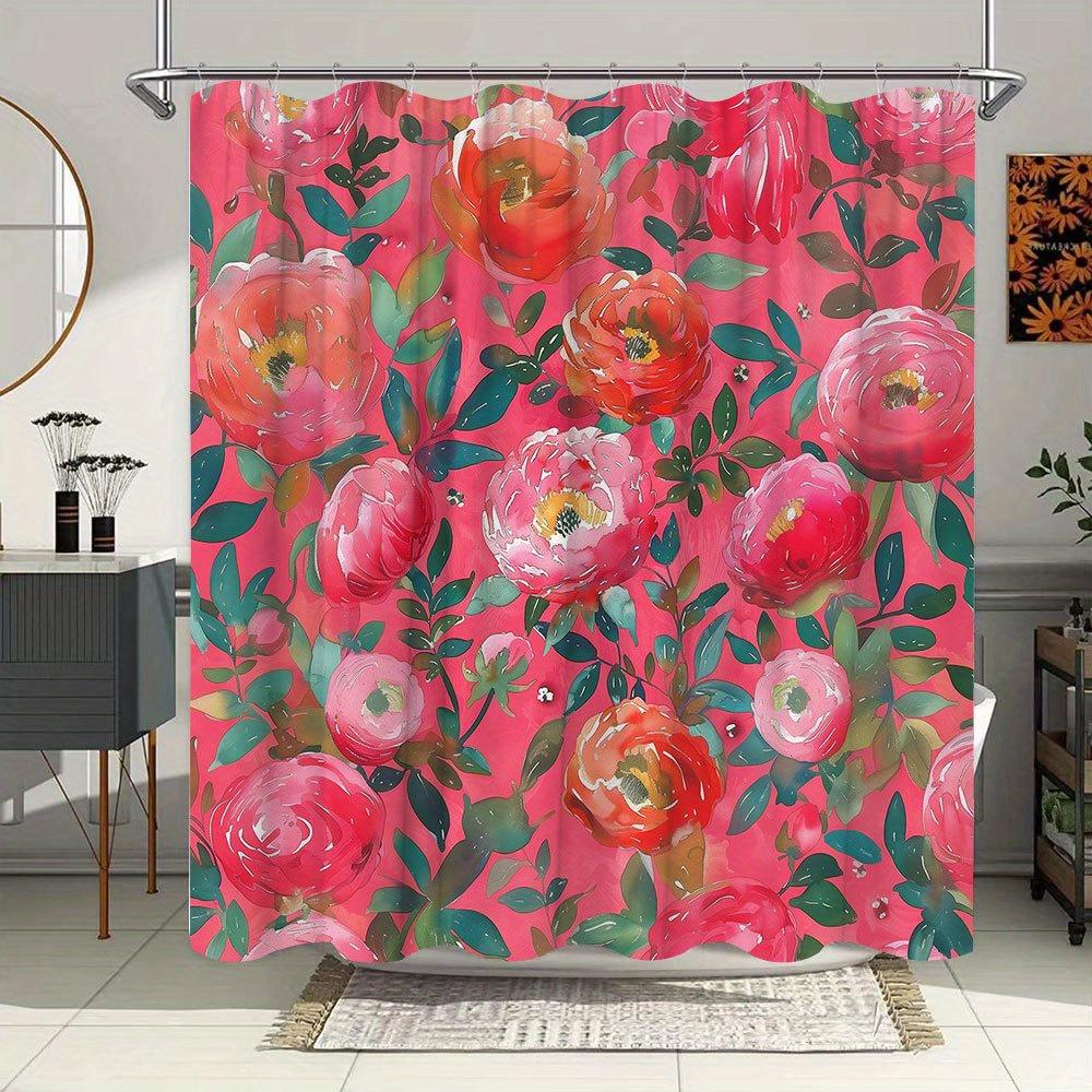 

Vibrant Floral Pink Waterproof Mildew-Resistant Shower Curtain - Elegant Design for a Romantic Bathroom Décor Experience W90XH180cm