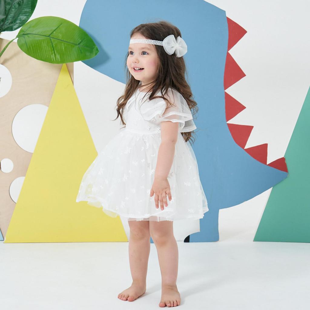Famuka Baby Summer Tulle Skirt Cotton Coverall Dress with Solid Beige Sizes Girls' Dress, Ruffles, (White 3, 12-18M)