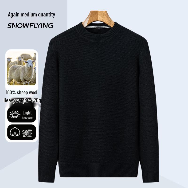 SNOWFLYING Men's Thickened 100% Wool Round Neck Sweater