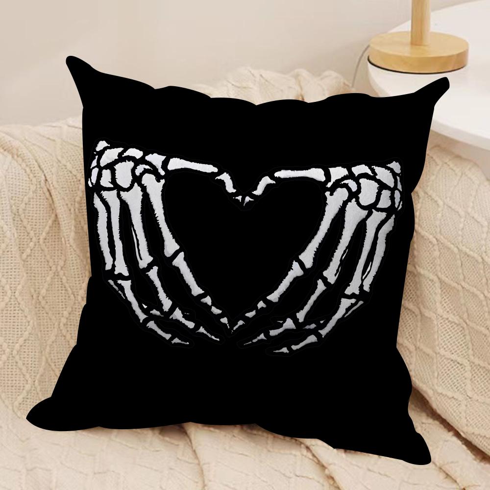 Cool Skull Heart Cushion Cover Silky Short Plush DoubleSided Printed Pillow Case for Sofa All Seasons Home Decor Gift