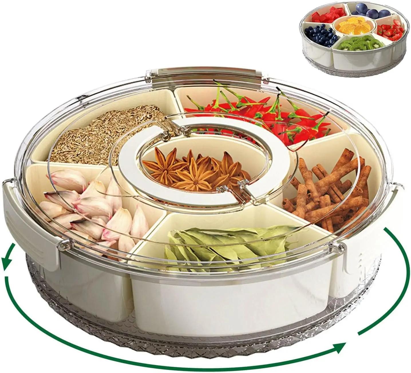 

Вращающийся контейнер для колбасных изделий, контейнер для закусок, разделенный поднос для сервировки, переносной органайзер для хранения конфет, фруктов, орехов, специй