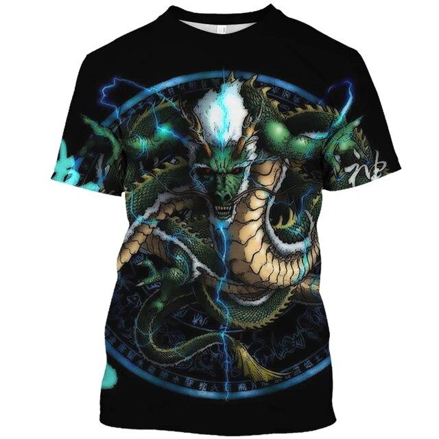 Herren-Kurzarm-T-Shirt mit Rundhalsausschnitt, übergroße, lockere Freizeitkleidung, 3D, Drachenmuster, im Sommer