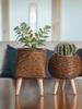 Indoor Rattan Flower Stand Triangular Bracket Pot Desktop Creative Succulent Storage Container Office Decorative Planter