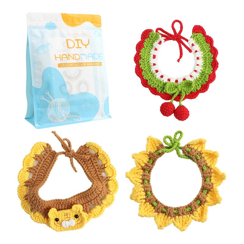 Sunflower lace pet collar hand-made DIY yarn material pack little tiger knitted scarf cherry saliva towel