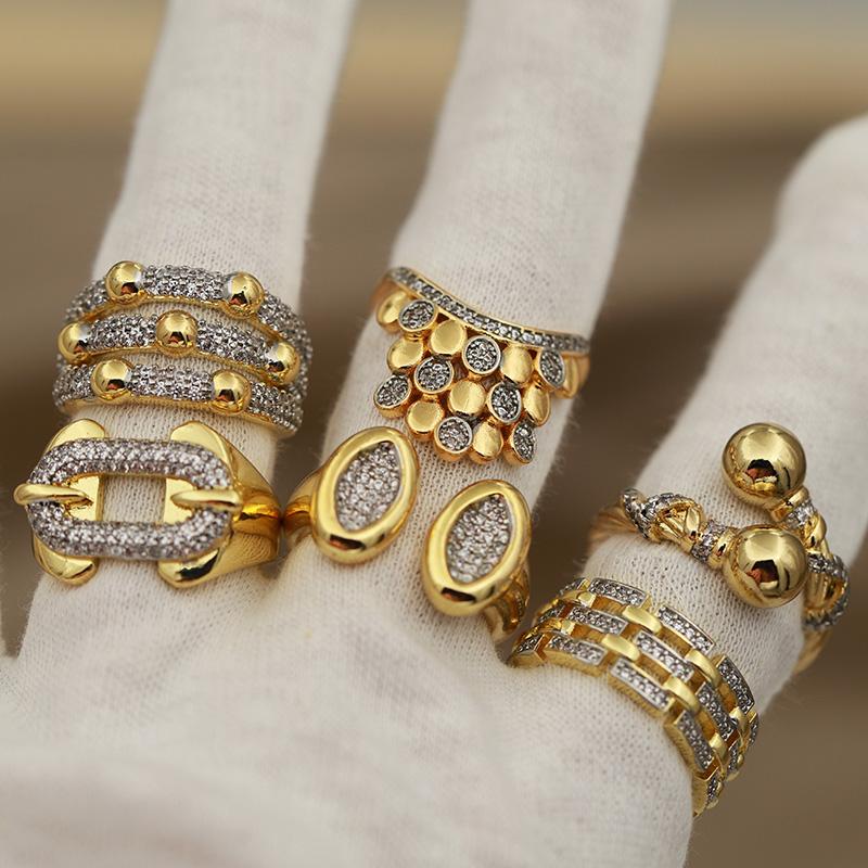 New Sight Accessories Zirconia Metal Beads Open Rings for Women Luxury Crystal Waterdrop Wedding Engagement Rings