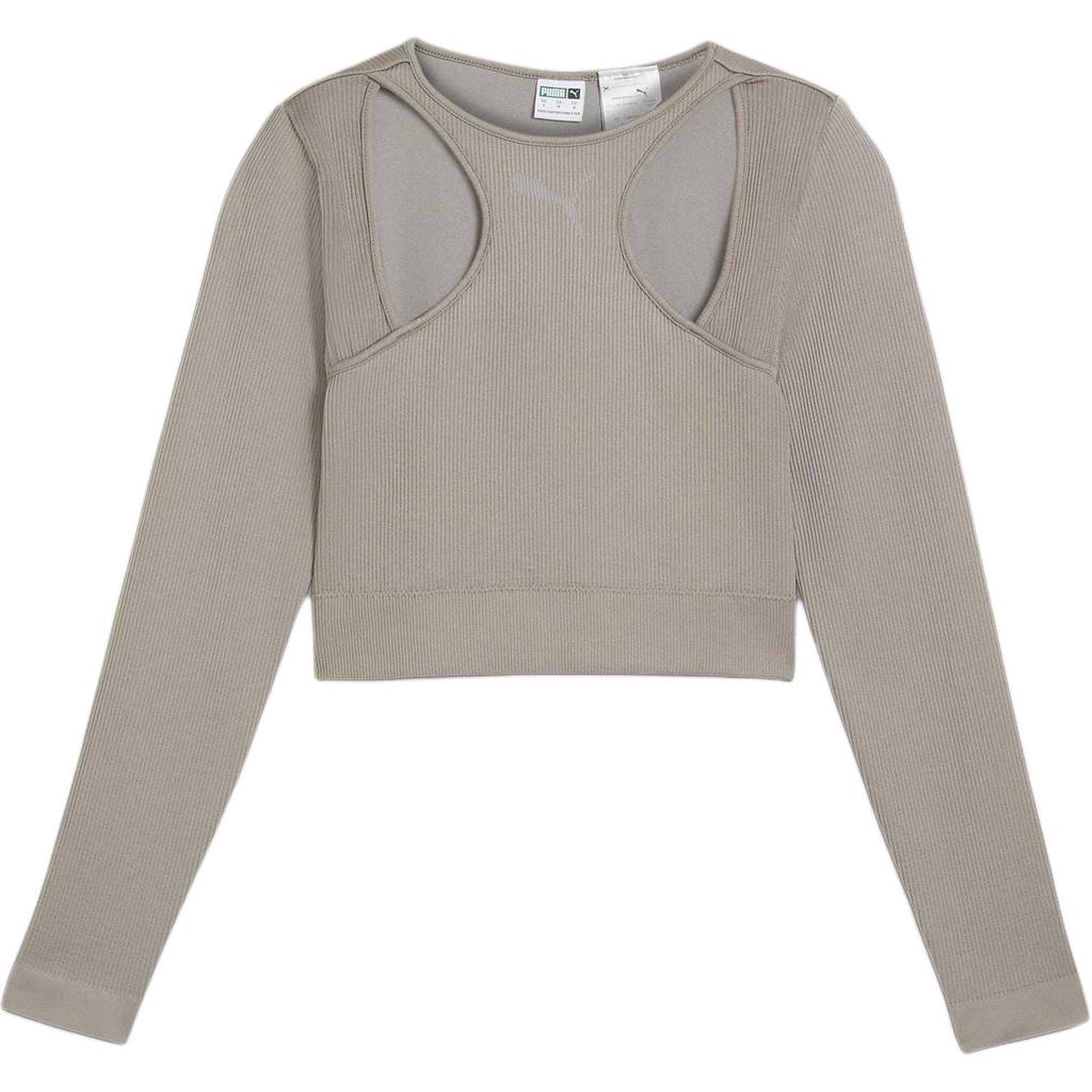 Puma Dare To Muted Motion Pullover Slim Fit Round Neck Long Sleeve T-Shirt Women Tops Storm-Gray 627984-62