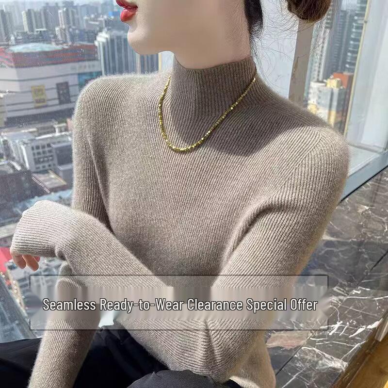 Damen Kaschmir Pullover mit halbem Rollkragen, figurbetont - Nahtlose Herbst/Winter Strickware