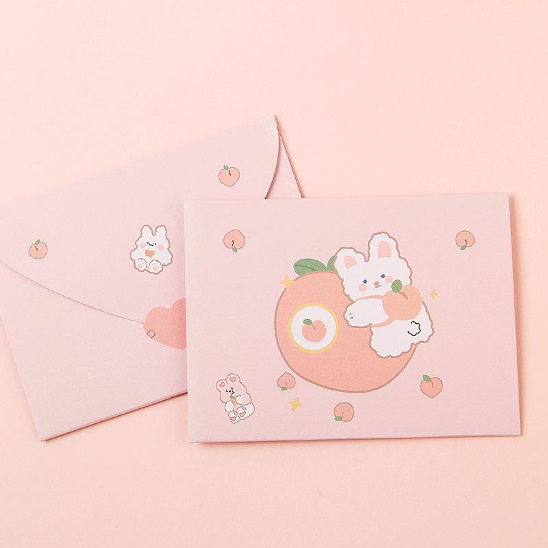 10Pcs Bear Rabbit Blessing Thank Envelope Ins Cartoon Decoration Letter Paper Foldable Beautiful Cartoon Greeting Card