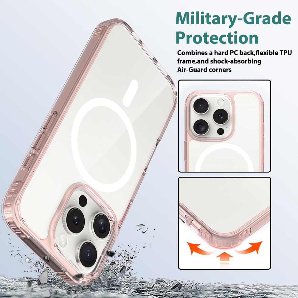 For iPhone 16 Pro Case Compati with MagSafe PC+TPU Clear Phone Cover with Tempered Glass Screen Protector