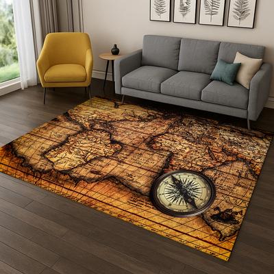 Retro Navigation Map Compass Carpet Rug for Bedroom Living Room Sofa Home Doormat Kitchen Decor,Kid Game Area Rug Non-slip Mat