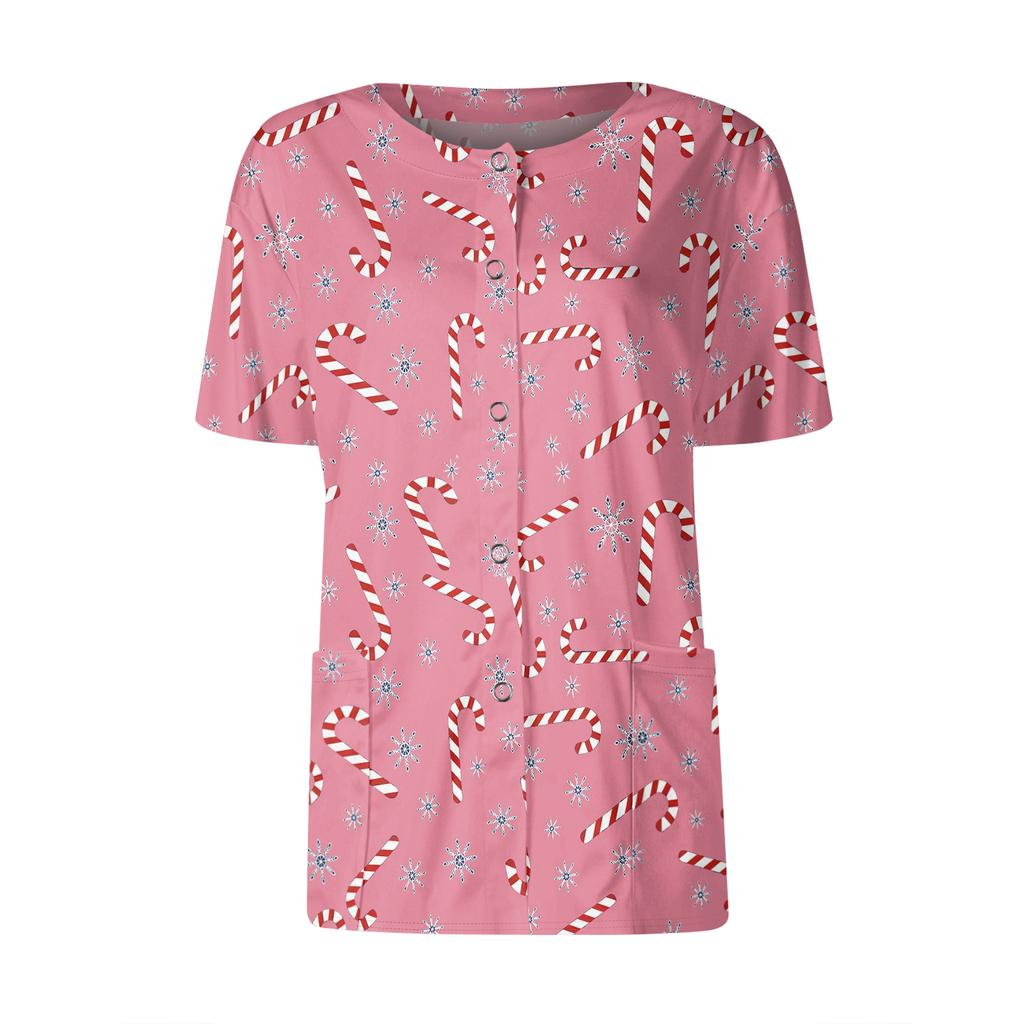 Dámské vzorované kapsy s krátkým rukávem, stojáček s pracovním potiskem, jednořadové ochranné oblečení, svetřík, top