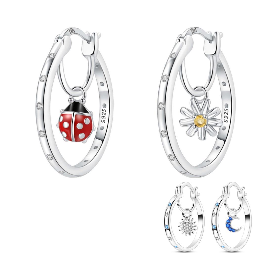 Orstarry 925 Silver Beetle Daisy Insect Flower Earrings Silver Hoop Earrings For Women Jewelry Original Party Gifts