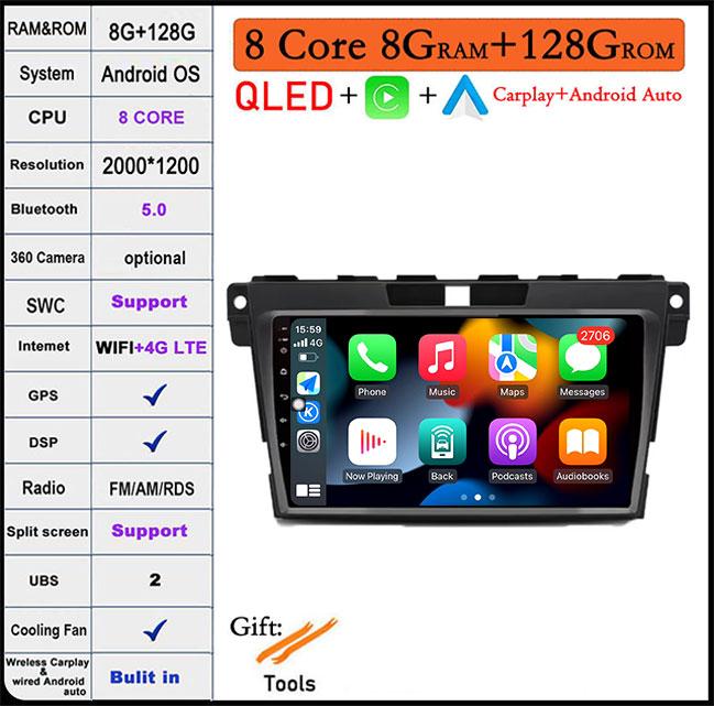 QLED Android 14 Car Radio For Mazda CX7 CX-7 CX 7 2008 - 2015 Car Multimedia Navigation GPS Video Carplay Auto BT RDS Stereo