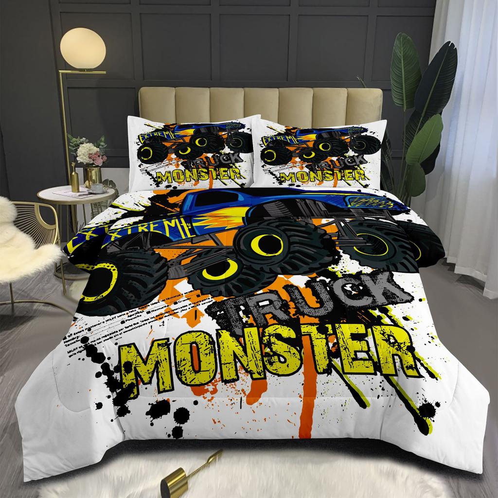 Off-road Pickup Truck Plaid Digital Print Microfiber Comforter Set - 3 Piece Bedding Set