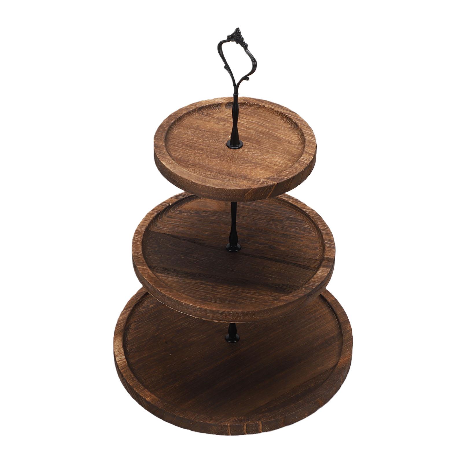 Деревянная 3-ярусная подставка для десертов, подставка для кексов, настольная, для сладких десертов, закусок, фруктов, стойка для выпечки, темный цвет