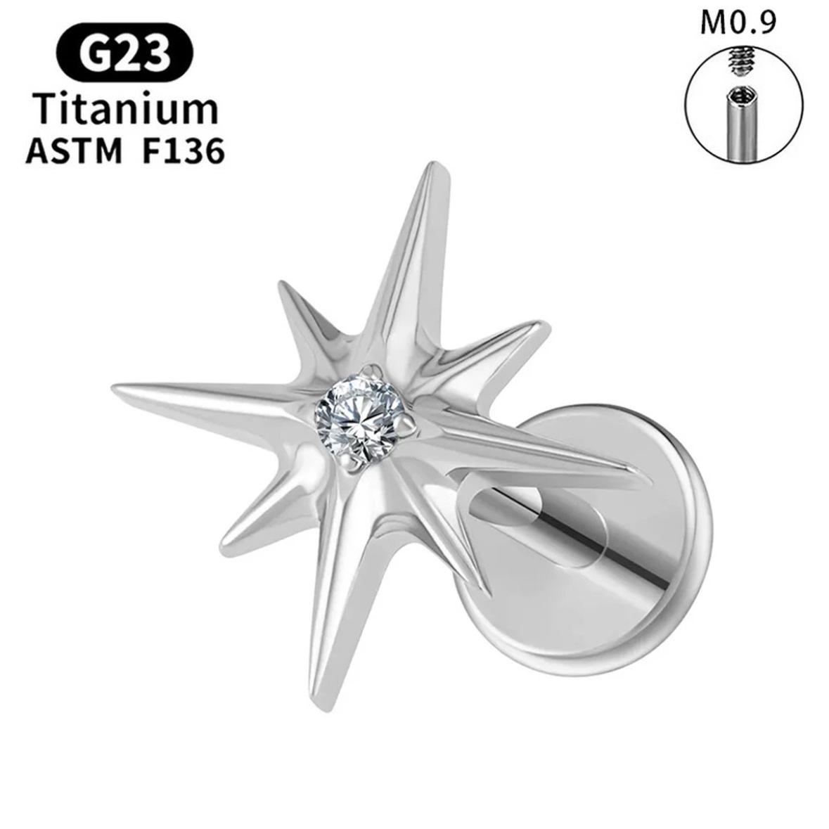 

F136 Titanium Alloy Eight-Pointed Star Zircon Cartilage Earrings Titanium Color Single